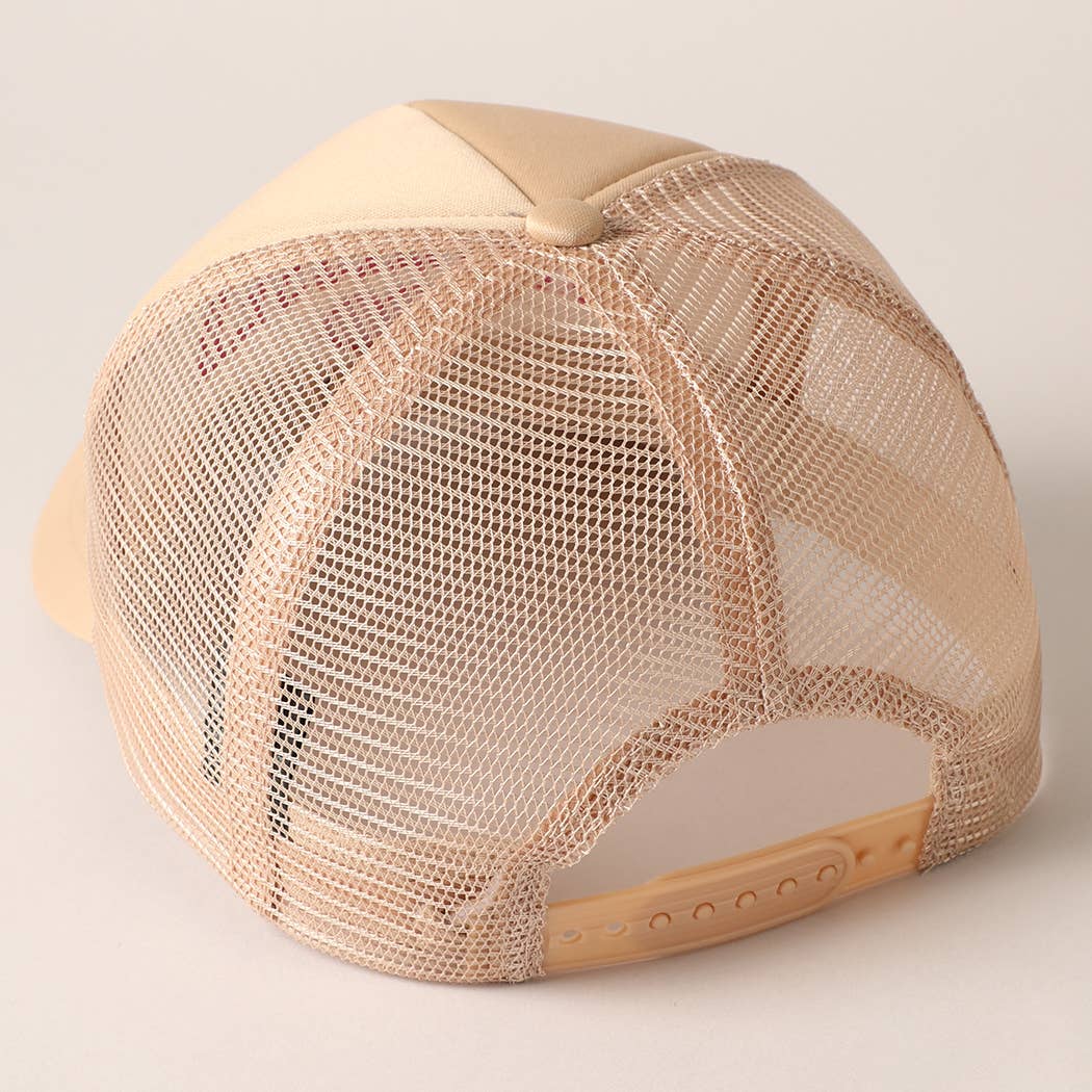 Sunkissed Embroidery Foam Mesh Back Trucker Hat: Beige / ONE SIZE