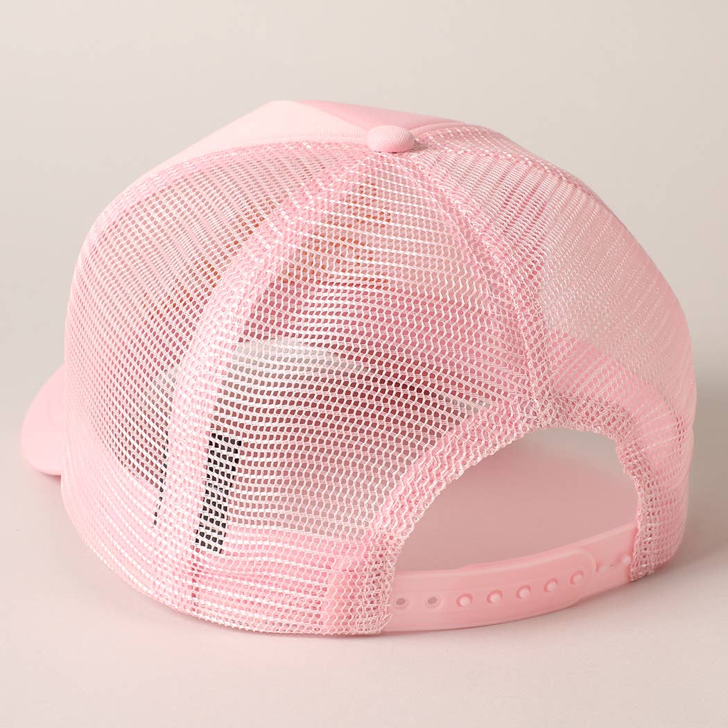 Day Drinkin Texts Embroidery Mesh Back Trucker Hat: BLUSH / ONE SIZE