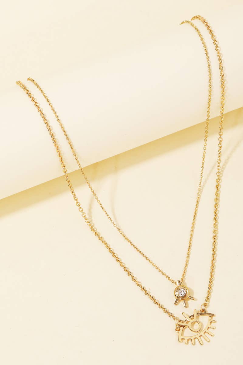 Layered Eye Cutout Pendant Necklace