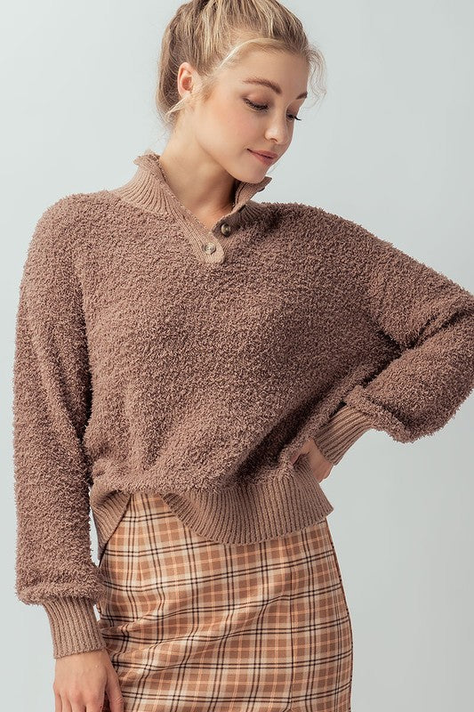Cocoa Brown Fuzzy Pull-over Sweater