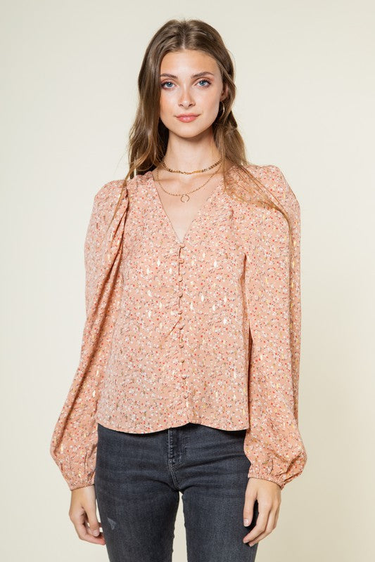 Puff Sleeve, V-neck Blouse