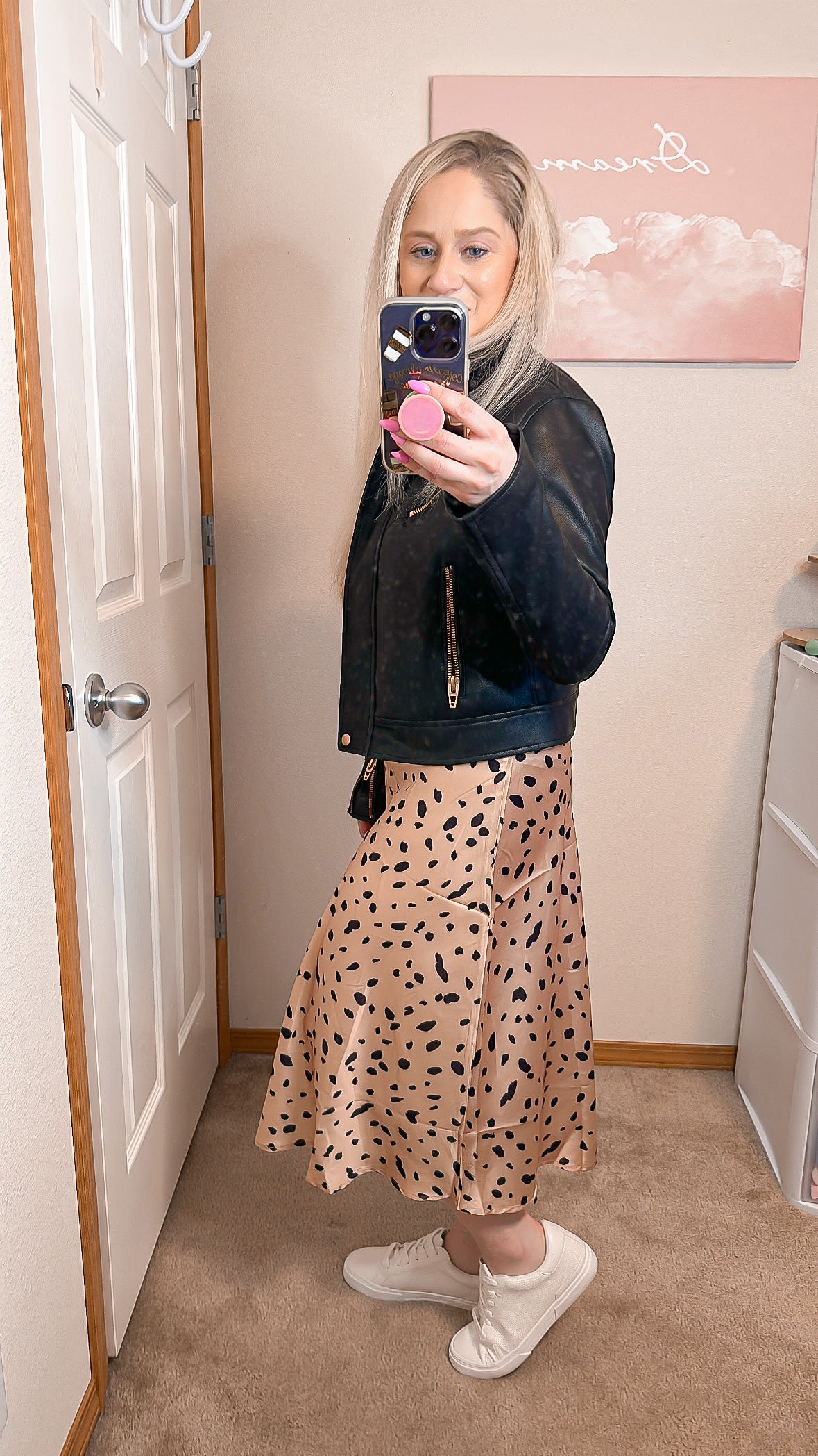 Satin Leopard Print Midi Skirt