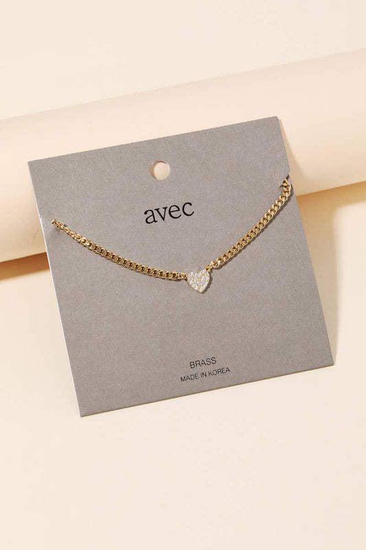 Pave Chain Heart Charm Necklace