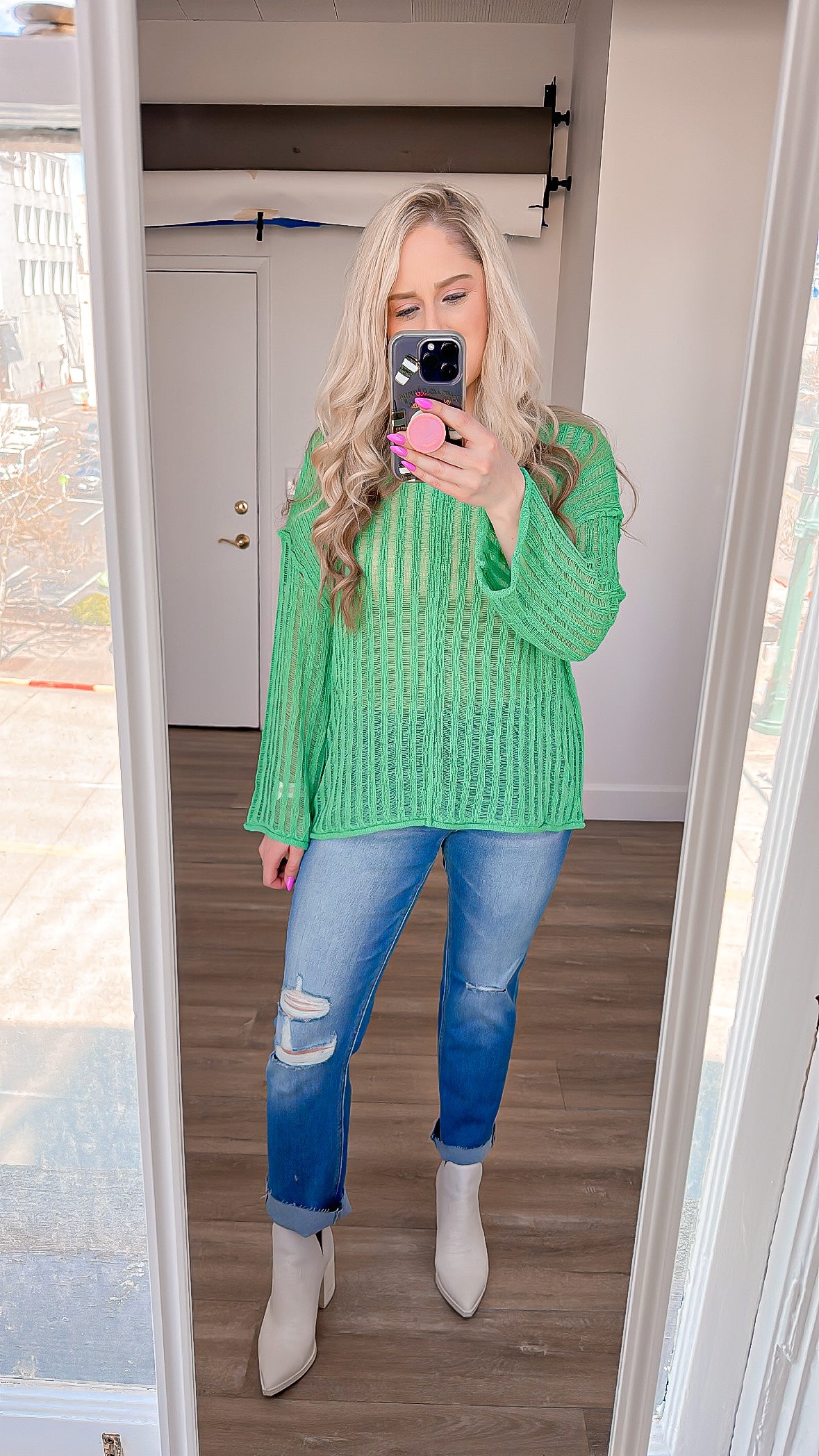 Green crochet knit top