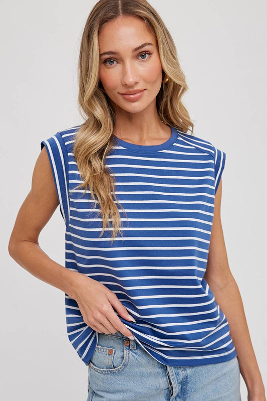 STIRPED MUSCLE TEE: DENIM / S