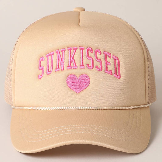 Sunkissed Embroidery Foam Mesh Back Trucker Hat: Beige / ONE SIZE