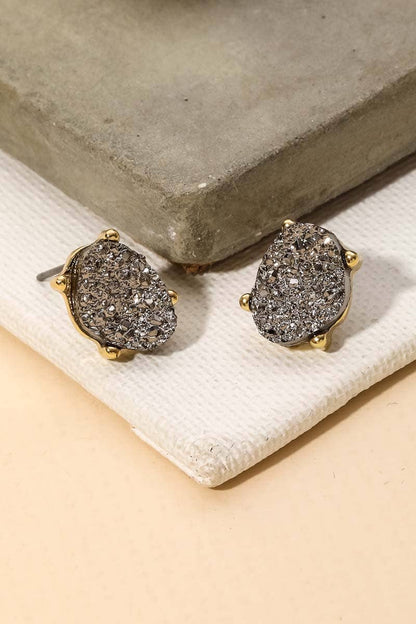 Mini Oval Druzy Stone Stud Earrings