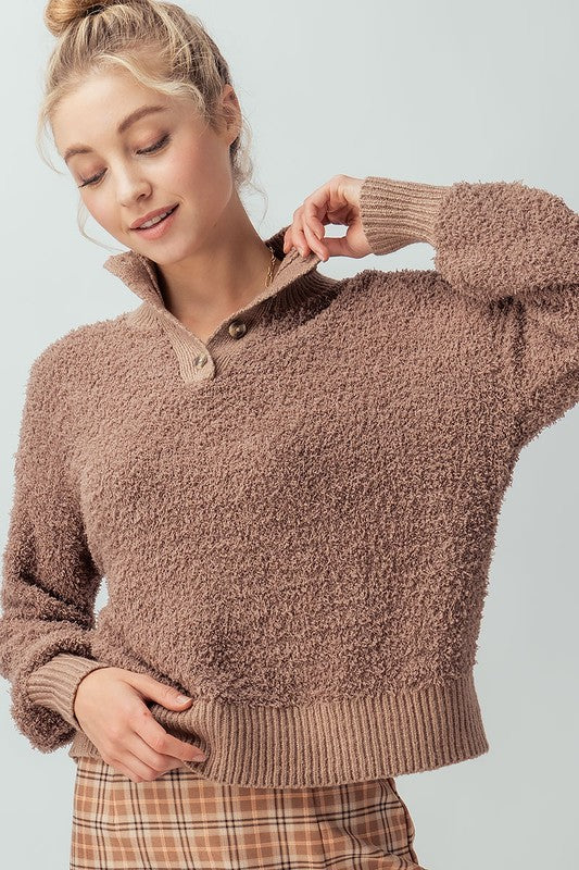 Cocoa Brown Fuzzy Pull-over Sweater
