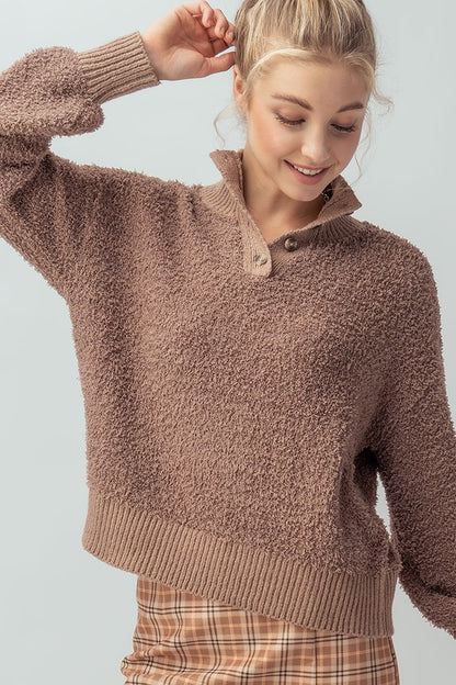 Cocoa Brown Fuzzy Pull-over Sweater