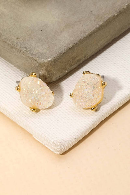 Mini Oval Druzy Stone Stud Earrings