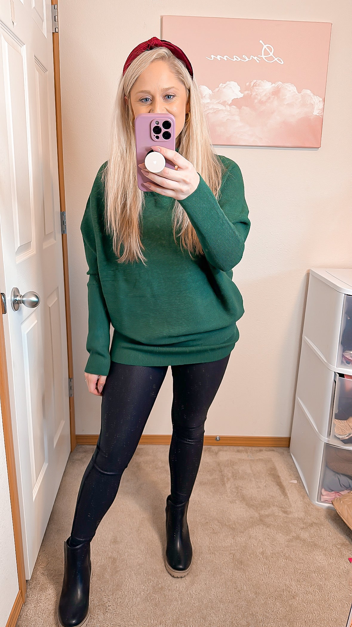 Green Slouch Neck Sweater